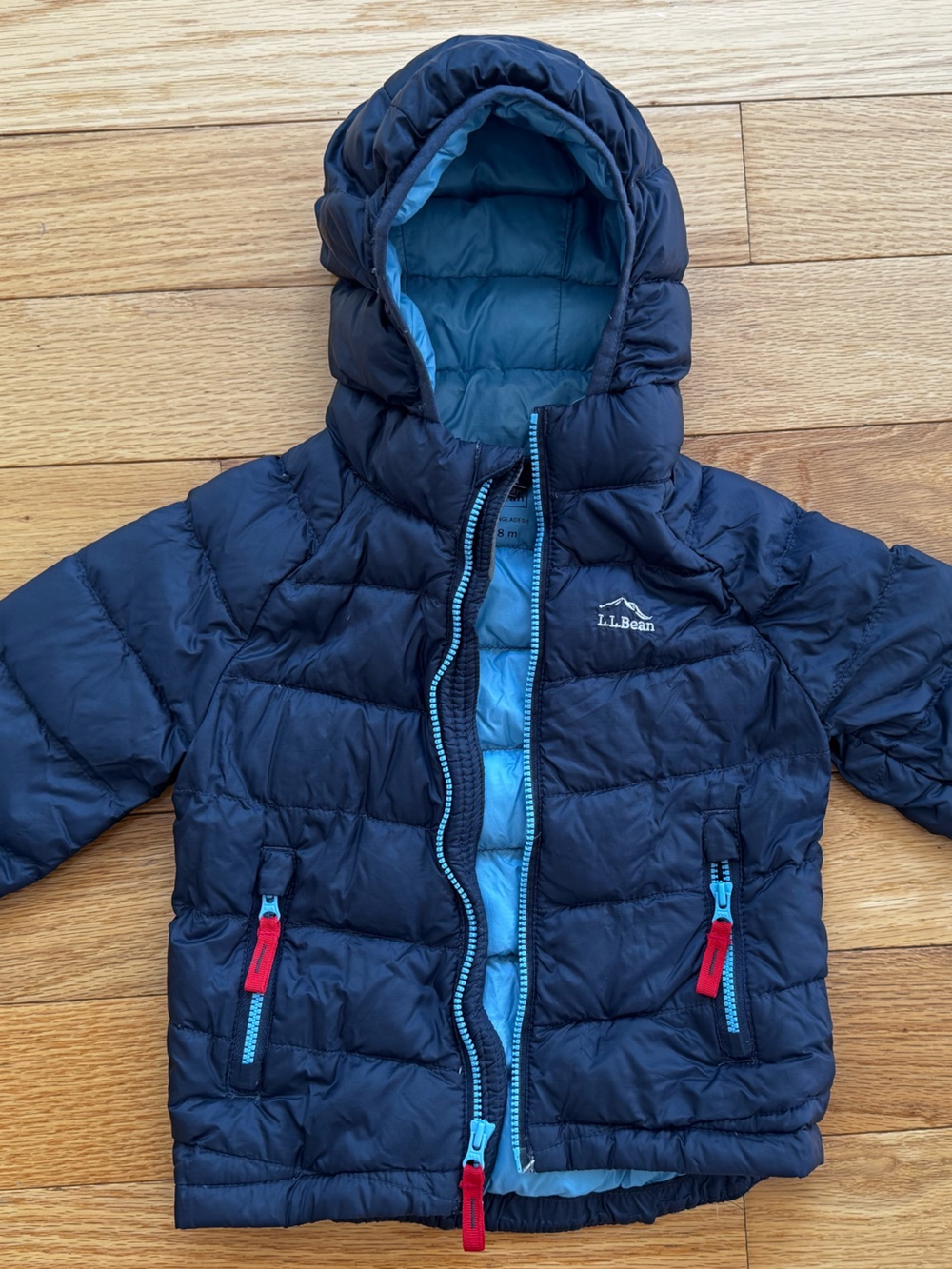 L.L. Bean Navy Kids Puffer Jacket with Light Blue Trim